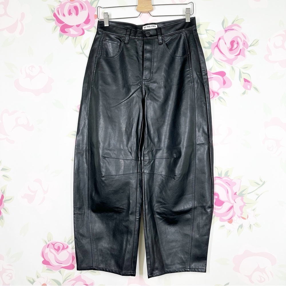 Free People Black Faux Leather Barrel Leg Pant